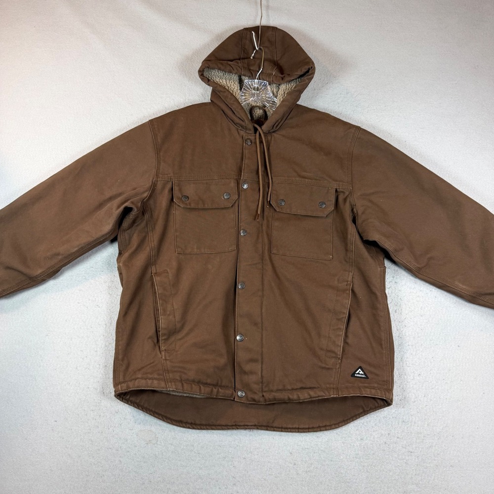 Ridgecut Jacket Mens L Toughwear Brown Sherpa Lined Canvas Hooded Workwear EUC